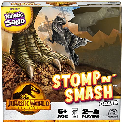 Spin Master Jurassic World Dominion, Stomp N’ Smash Board Game Sensory Dinosaur Toy with Kinetic Sand Jurassic Park Movie Family Game, for Kids Ages 5 & up