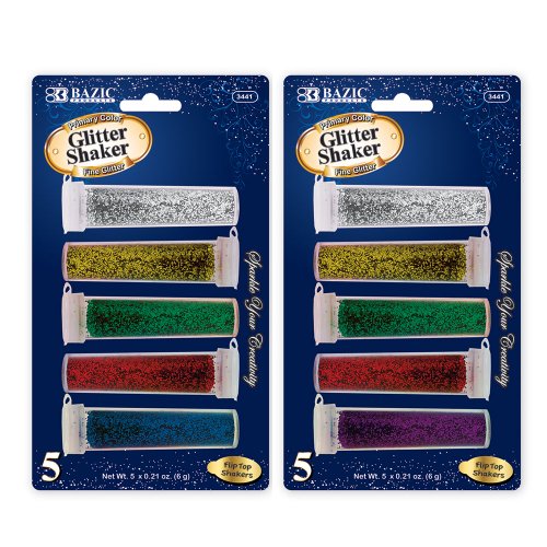 BAZIC 6g / 0.21 Oz. 5 Primary Color Glitter Shaker (3441-12)