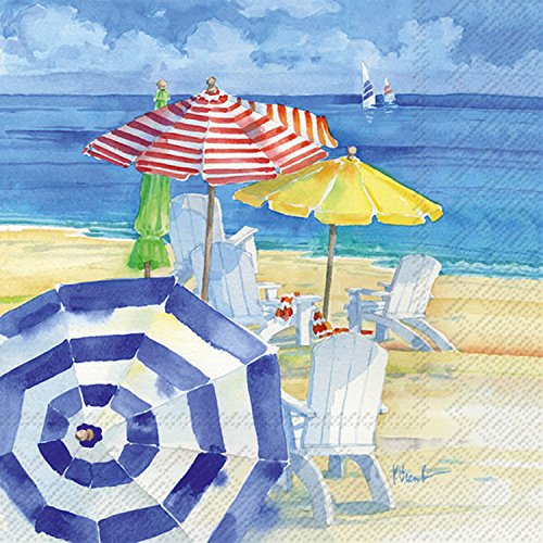 Boston International IHR 3-Ply Paper Napkins, 20-Count Cocktail Size, Watercolor Beach
