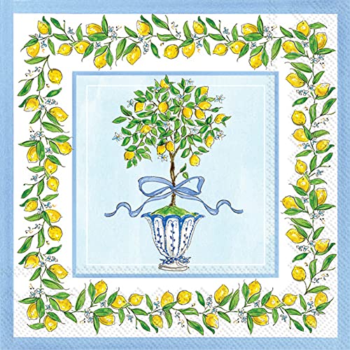 Boston International IHR 3-Ply Paper Napkins Rosanne Beck Collections, 20-Count Cocktail Size, Lemon Topiary