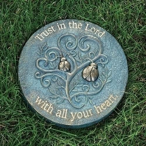 Roman Bronze Blue Patina Decorative Stepping Stone, Resin, Outdoor Decoration (9-inch Height, Love)