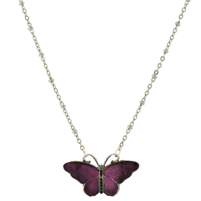 1928 Jewelry Butterfly's Dance Purple Enamel Necklace 16" + 3" Extension