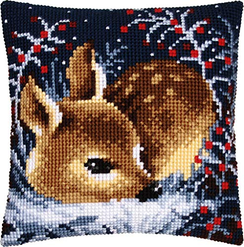 Vervaco Cross Stitch Embroidery Kits Pillow Front for Self-Embroidery with Embroidery Pattern on 100% Cotton and Embroidery Thread, 15,75 x 15,75 Inches - 40 x 40 cm, Little Deer