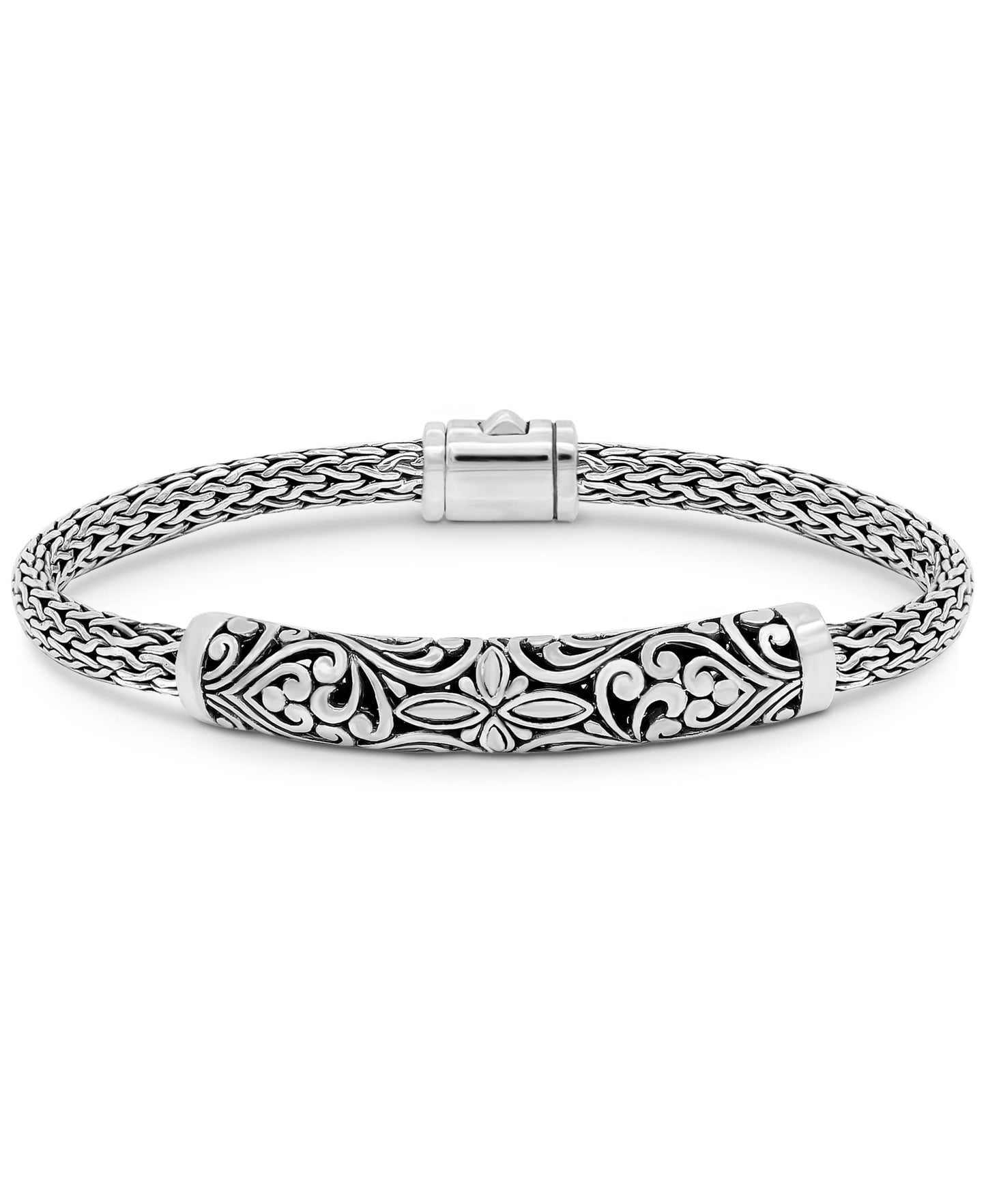 DEVATA Sterling Silver 925 Bali Filigree with Dragon Bone Tulang Naga Chain Bracelet DBK6715ASS (Bali Filigree Size S/7.0")