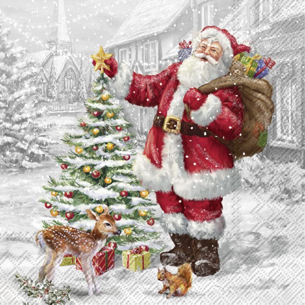 IHR Ideal Home Range Cocktail Disposable 3-Ply Paper Beverage Napkins, 5" x 5", Santa's Xmas Tree