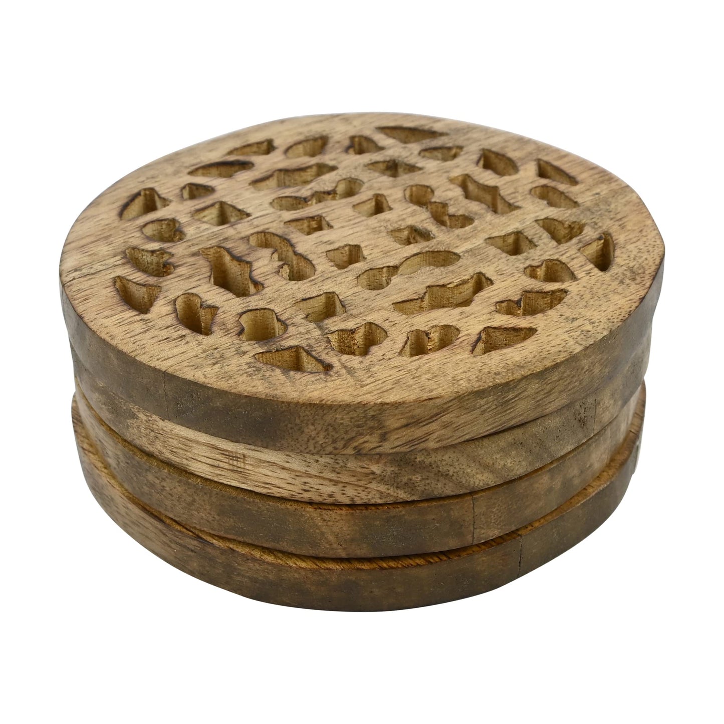 Round Cutout Wood Set of 4 Drink Coasters