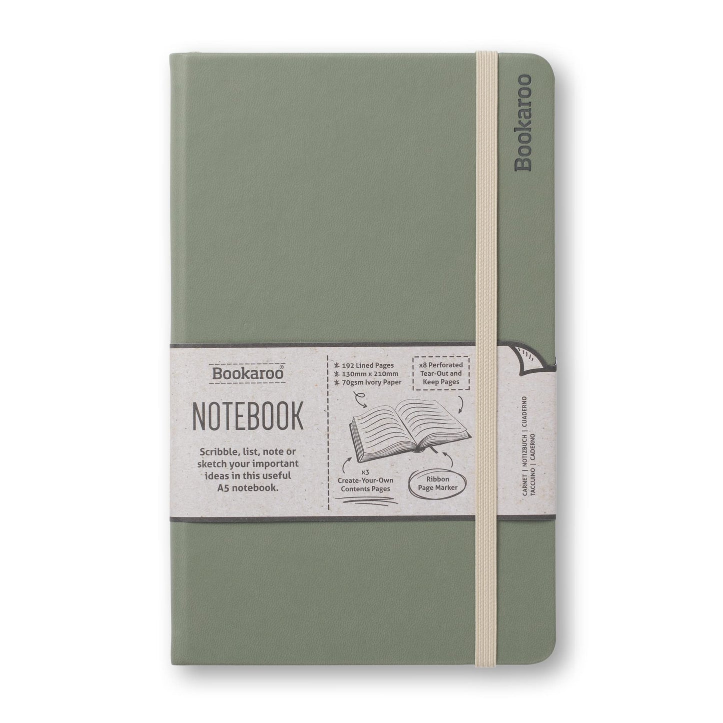 IF Bookaroo Notebook A5, Journal - Fern, Classic Ruled Notebook, Hard Cover with Soft PU, (A5) 21.5 x 13.5cm, 192 Pages
