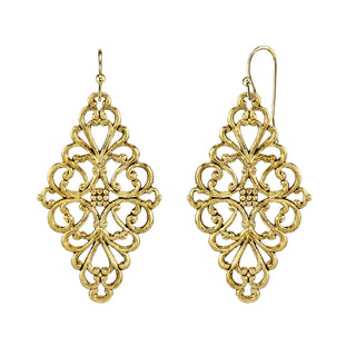 1928 Jewelry Gold-Tone Filigree Diamond Drop Earrings