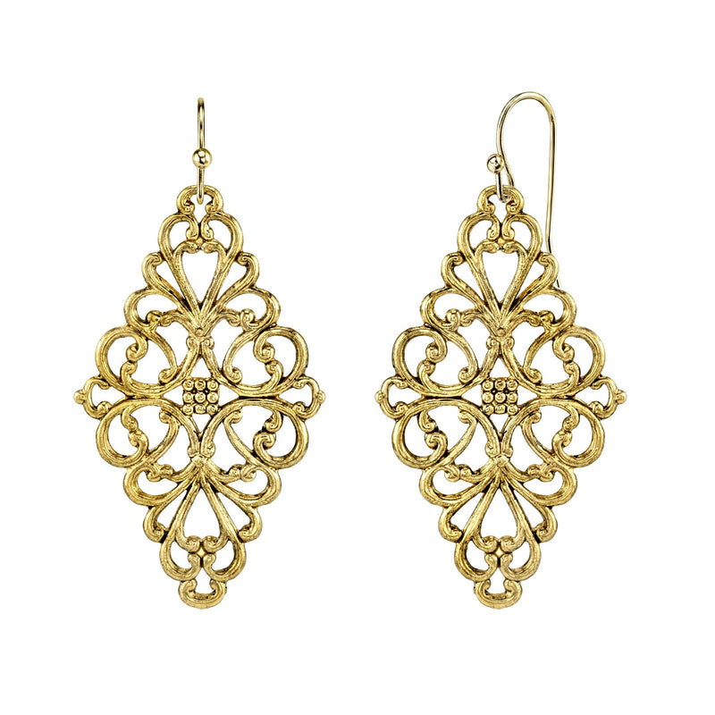 1928 Jewelry Gold-Tone Filigree Diamond Drop Earrings