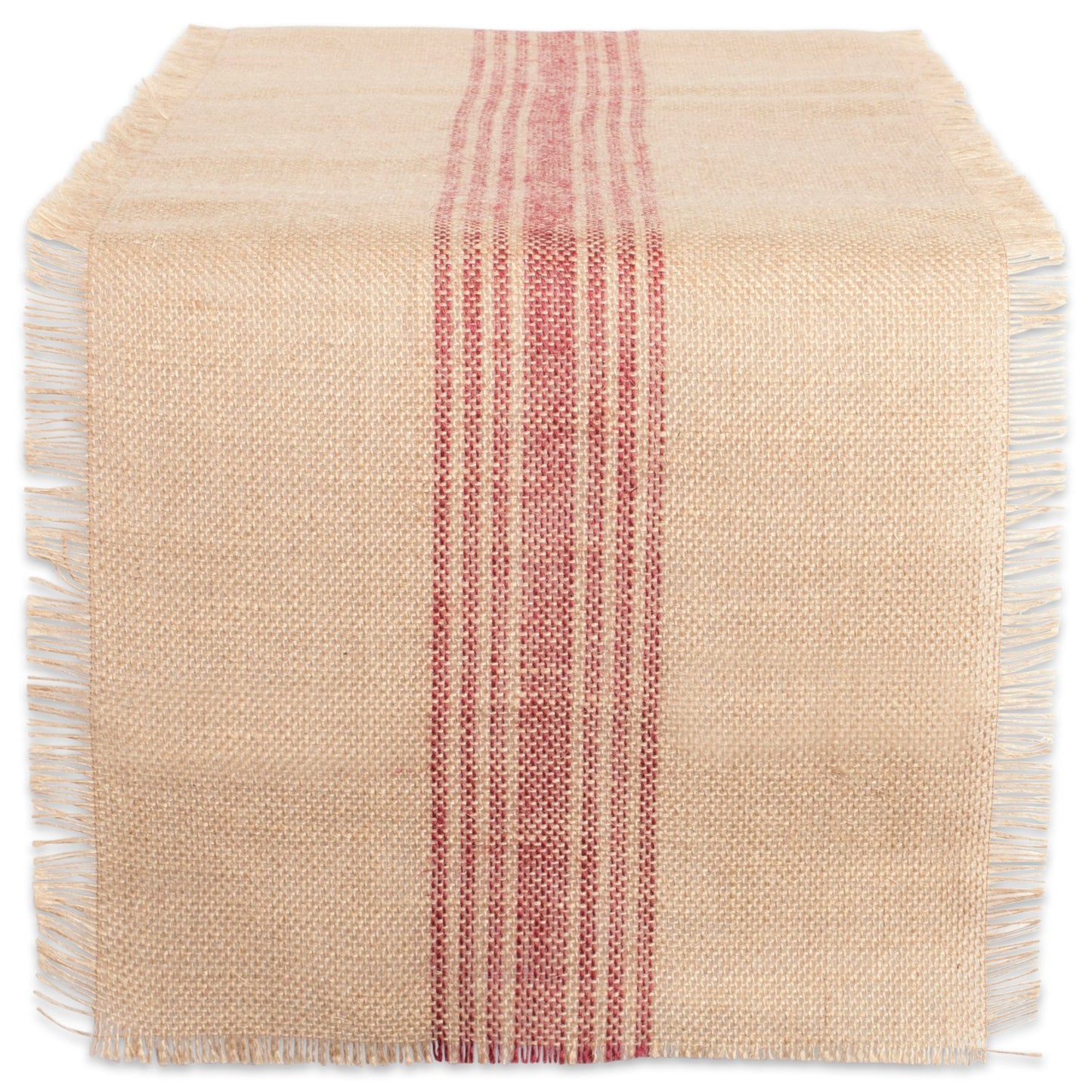 DII Jute Burlap Collection Kitchen Tabletop, Table Runner, 14x72, Red Center Stripe