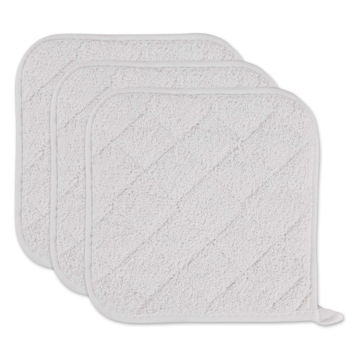 DII Basic Terry Collection Quilted 100% Cotton, Potholder, White, 3 Piece