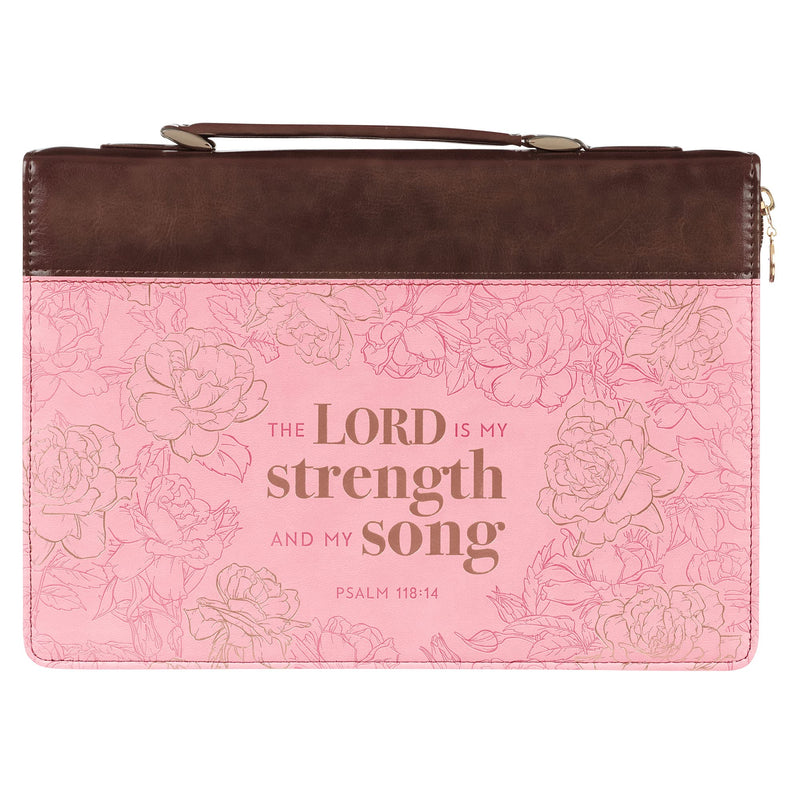 Christian Art Gifts Fashion Bible Cover My Strength and My Song Roses Psalm 118:14 Faux Leather, Pink, Large