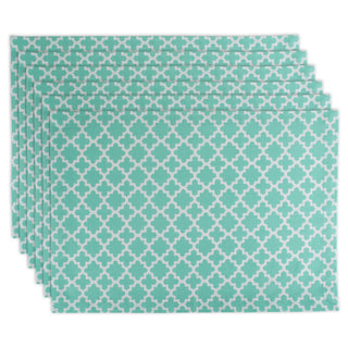DII Lattice Cotton Placemat For Dinner Parties, Spring & Outdoor Picnics - 13x 19", Aqua Blue and White, Set of 6