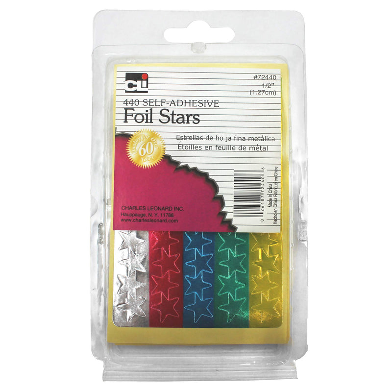 Charles Leonard Foil Star Labels, Self-Adhesive, 1/2 Inch Metallic Star Stickers, Assorted Colors, 440/Box (72440)
