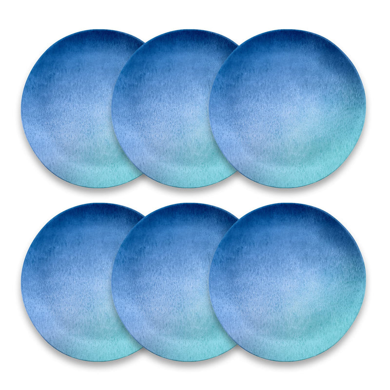 TarHong Oceanic Ombre Dinner Plates, 10.5", Blue Ombre, Pure Melamine, Shaterproof, Indoor/Outdoor, Set of 6