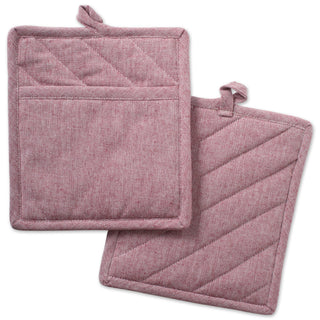 DII 100% Cotton Solid Chambray Kitchen Set, Potholders, Barn Red, 2 Piece