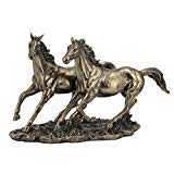 Unicorn Studio 11 Inch Cold Cast Bronze Color Sprinting Horses Figurine Statue Decor