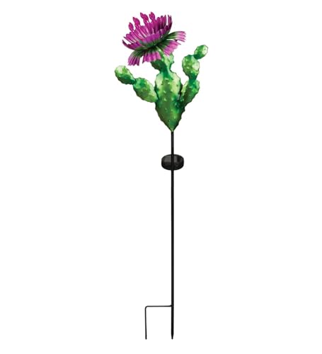 Regal Art & Gift Solar Garden Stake Outdoor Waterproof | Decorative Yard Light with Metal, Glass, and Acrylic Accents for Lawn, Pathway, or Flower Bed Décor | Prickly Pear Cactus |35.5 Inch