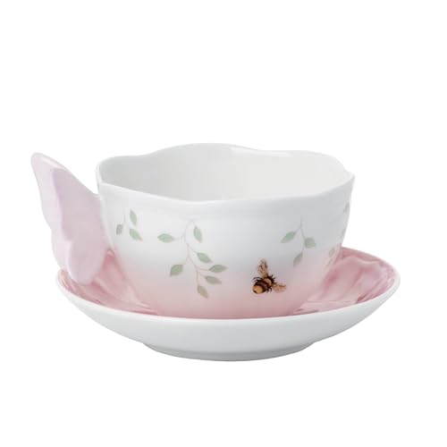 Lenox Butterfly Meadow Figural Cup and Saucer Set, Pink