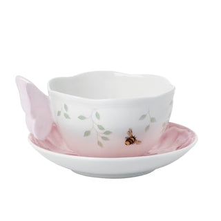 Lenox Butterfly Meadow Figural Cup and Saucer Set, Pink