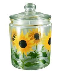 Grant Howard Glass Jar Cannister Hand Painted Yellow Sun Flowers 68 oz