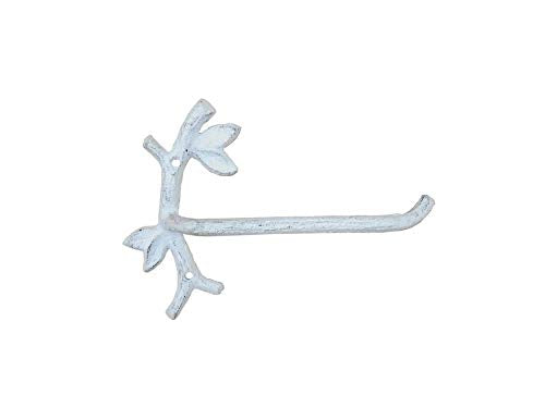 Whitewashed Cast Iron Leaf Branch Toilet Paper Holder 9" – Home Wall Decor – Vi