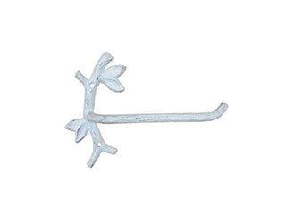 Whitewashed Cast Iron Leaf Branch Toilet Paper Holder 9" – Home Wall Decor – Vi