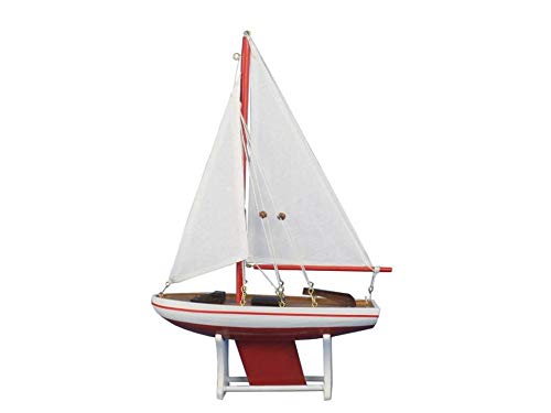 Wooden It Floats 12" - Red Floating Sailboat Model - Model Ship - Nautical Home