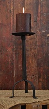 CWI Primitive Black Pillar Candle Holder, 12" Tall, 4" Candle Plate