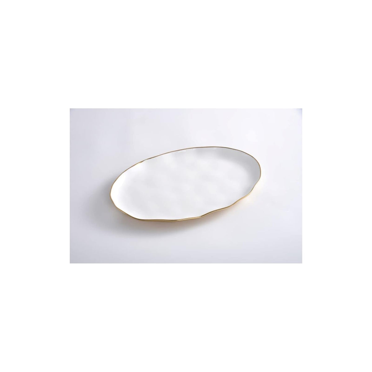 Pampa Bay Dishware Plate, 16 x 10.75 Inch, White and Gold