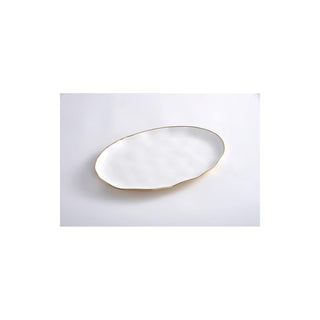 Pampa Bay Dishware Plate, 16 x 10.75 Inch, White and Gold