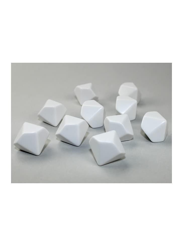 Chessex Customizable White Blank Opaque Polyhedral Dice D10 (10 Sided) 16mm (5/8in) Pack of 10