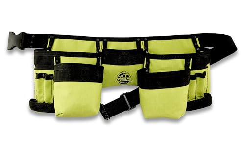 Graintex 11 Pocket Finisher Tool Belt, Premium Quality Rip-stop Canvas for Constructors, Electricians, Plumbers, Handymen (Lime Green, 11 Pocket)