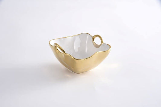 Pampa Bay Golden Handles Square Snack Bowl, Porcelain, 5" x 5" x 3"