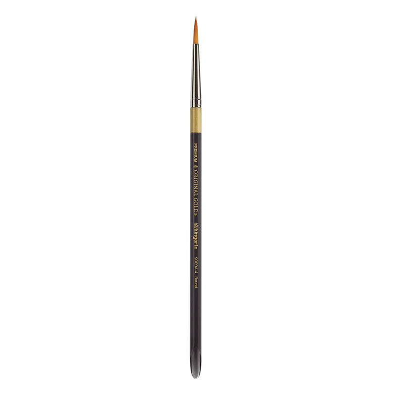 KINGART Premium Original Gold 9000A-4 Round Series Artist Brush, Golden Taklon Synthetic Hair, Short Acrylic Handle, for Acrylic, Watercolor, Oil and Gouache Painting, Size 4