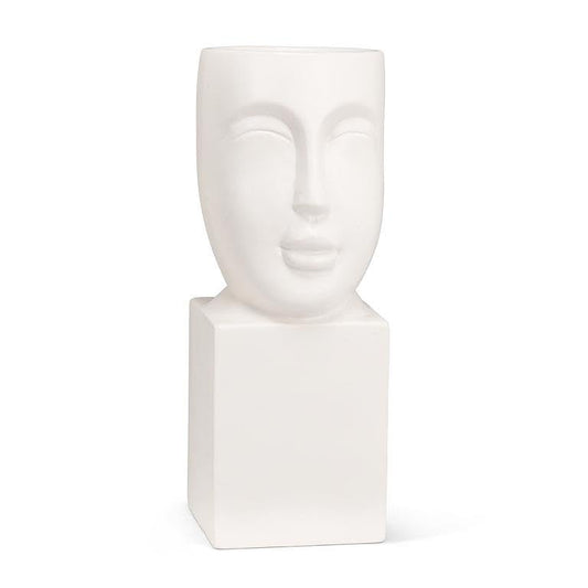 Abbott Collection Face Vase on Pedestal Ceramic Planter - White, Large (11" H)