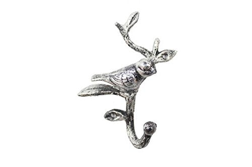 Hampton Iron Rustic Silver Cast Iron Decorative Bird Hook 6" - Door Decor - Home Wall Hook