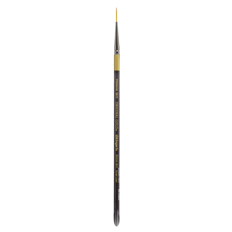 KINGART Premium Original Gold 9050A-18/0 Script Liner Series Artist Brush, Golden Taklon Synthetic Hair, Short Acrylic Handle, for Acrylic, Watercolor, Oil and Gouache Painting, Size 18/0