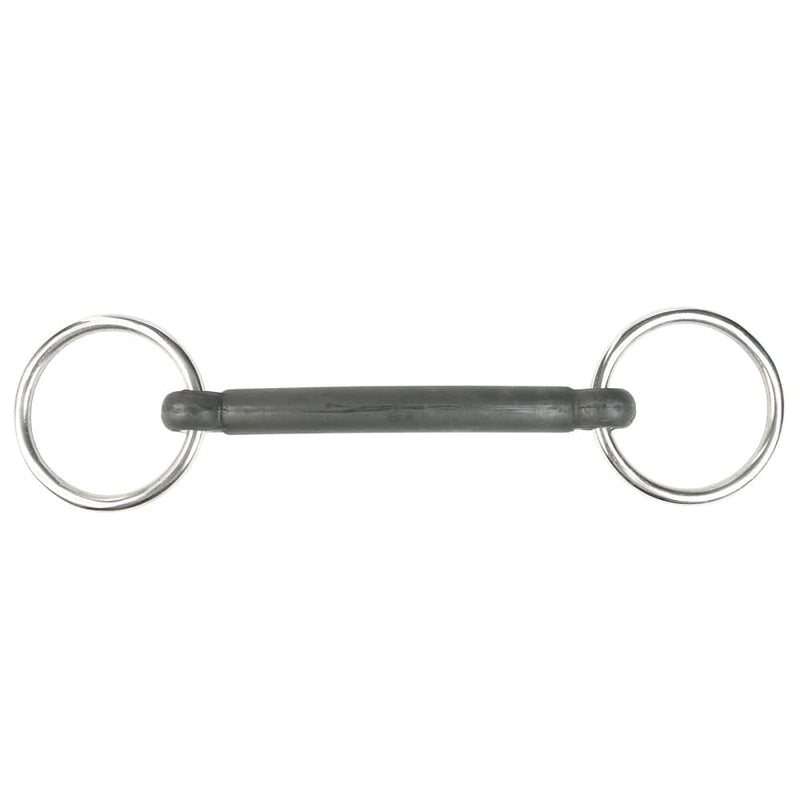 HORZE Rubber Mullen Mouth Loose Ring Snaffle Bit - Black - 3.75