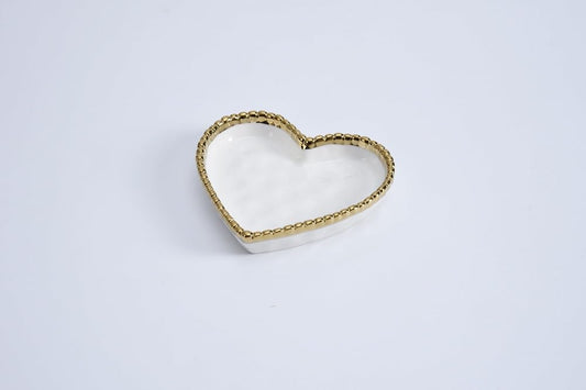 Pampa Bay Love is in the Air Small Porcelain Heart Dish, White with Gold Trim