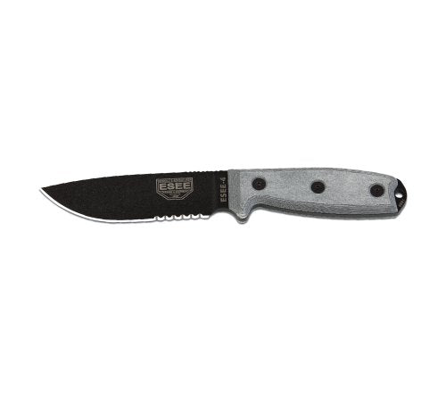 ESEE -4 Serrated Edge Coyote Brown Sheath Black Blades with Micarta Handle