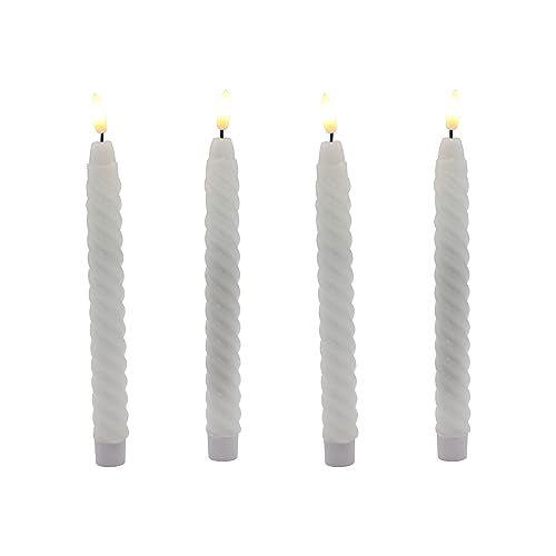 LumaBase Battery Operated Twisted Wax Taper Candles with Automatic Timer, Set of 4 Flameless Candles 0.75" x 8.4"