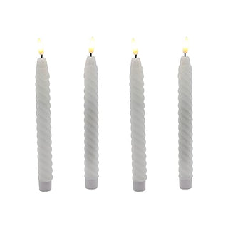 LumaBase Battery Operated Twisted Wax Taper Candles with Automatic Timer, Set of 4 Flameless Candles 0.75" x 8.4"