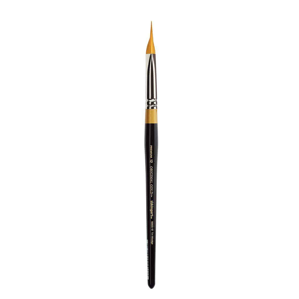 KINGART Original 9900 Series, Size 12 Golden Taklon Tri Wedge Brush, Black/Gold