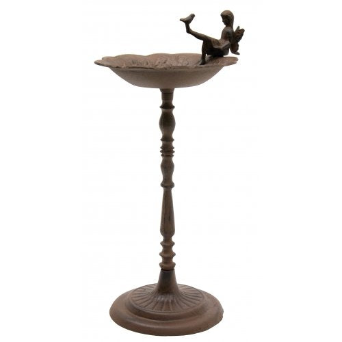 HomeOffice Cast Iron Rustic Angel W Bird Birdbath Garden Bath Feeder Bird Fairy Pixie