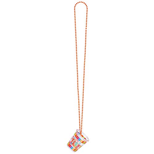 Fiesta Red Plastic Shot Glass Bead Chain Necklace - 20&quot; (1 Pc) - Party Accessory for Unforgettable Celebrations - Perfect for Cinco de Mayo &amp; Mardi Gras Events