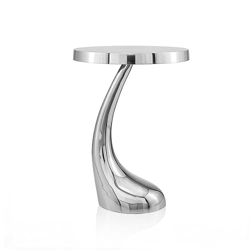Modern Day Accents Recodo, Silver, Aluminum, Side, Home or Office, Curved Foot Leg, Table, Round Tabletop, 15" x 15" x 21"