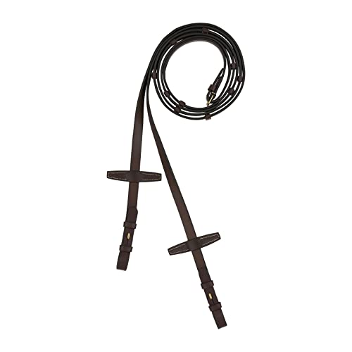 HORZE Walthamstaw Leather Reins with Stops - Dark Brown - Horse