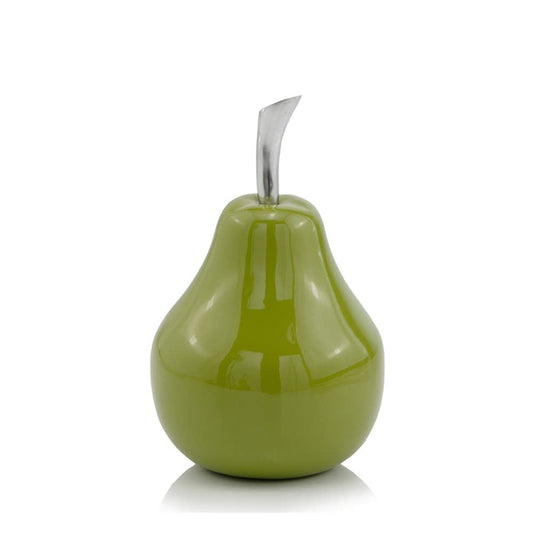 Modern Day Accents SM Green Small Peral Verde, Pear, Fruit, Tabletop, Transitional, Accents, D√©cor, Desk, Silver Stem, Aluminum, 4" L x 4" W x 6.5" H