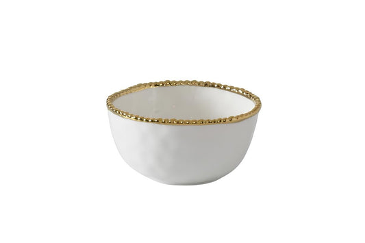 Pampa Bay Dishware Bowl, 8.5 inch, White with Gold Beading